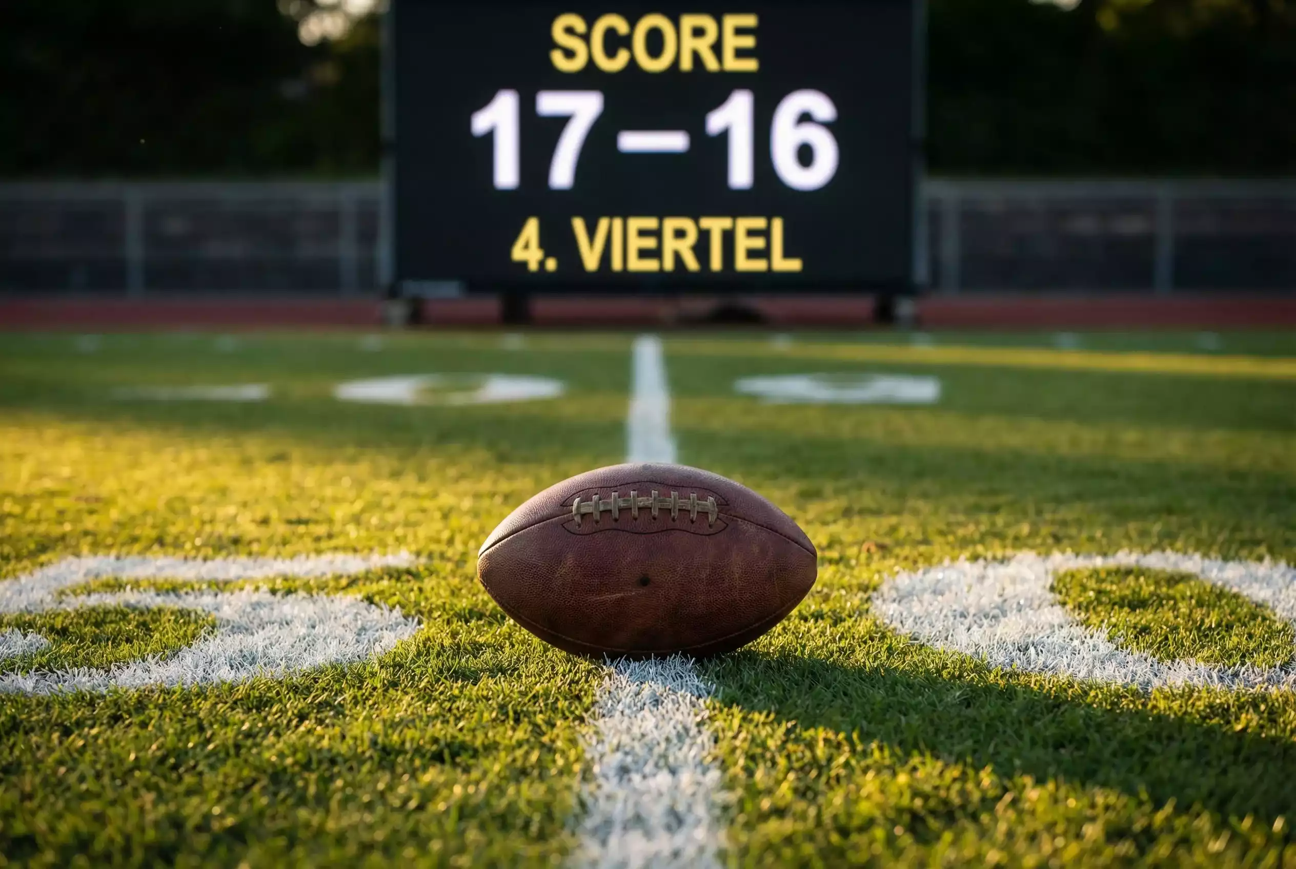 American Football Spielfeld mit Punktestand-Anzeige und Spread-Linie bei einem NFL-Spiel